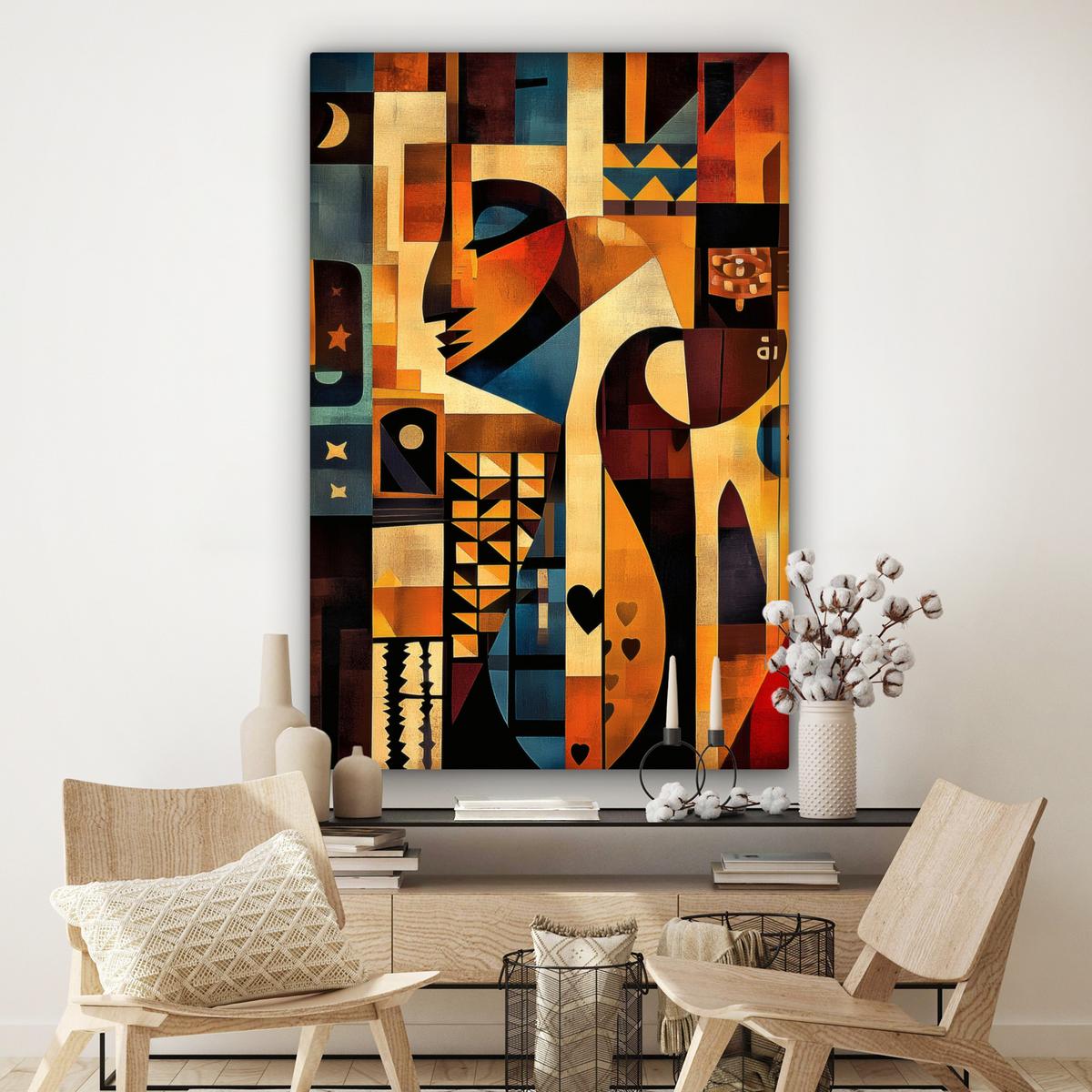 LEINWANDBILD Figuren - Abstrakt - Symbole Deko Groß 90x140 cm - Terracotta, Textil (90/140cm) - MuchoWow