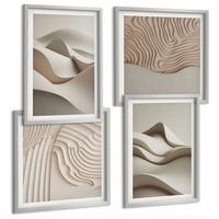 BILDER SET 4er Set - 50x50 cm & 40x60 cm Silberner Rahmen - Abstrakte beige Wellen - Silberfarben, Kunststoff (50/50cm) - TULUP