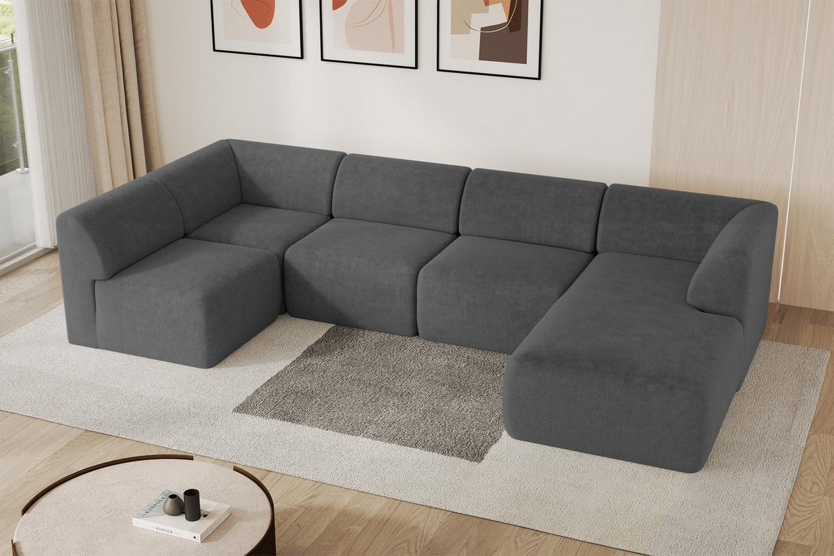 WOHNLANDSCHAFT Ottomane Rechts MOVO-L 345x180x78 cm Dunkelgrau Tissu - Schieferfarben, Holzwerkstoff/Kunststoff (180/78/345cm) - ALTDECOR