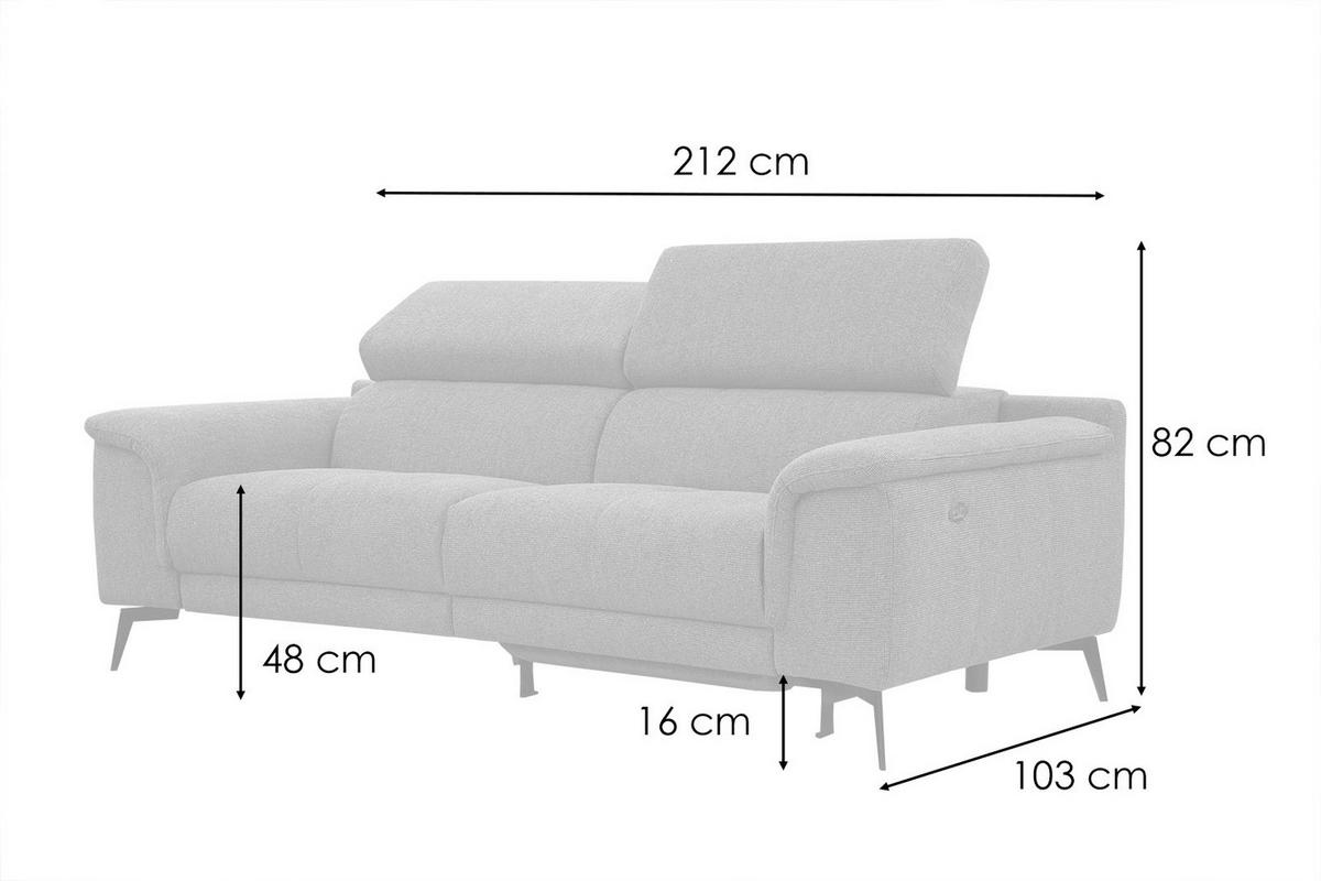 RELAXSOFA FIERO 3-Sitzer mit 1 Relaxfunktion, hellgrau - Hellgrau/Schwarz, Holzwerkstoff/Textil (212/82/103cm) - Wozimo