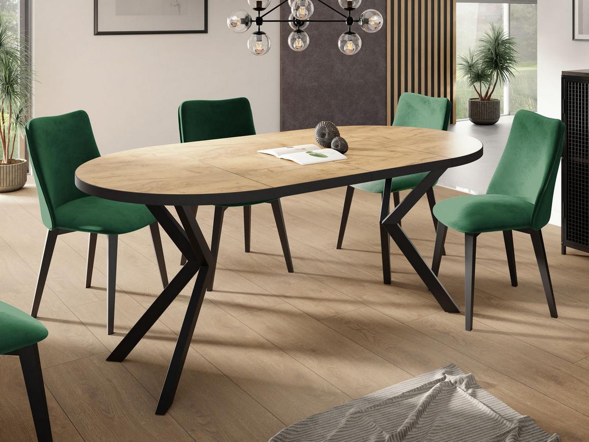ESSTISCH Vincento runder ausziehbar, Craft Eiche 120-200/120/76 cm - Eiche Wotan/Schwarz, Holzwerkstoff/Metall (120/200/76cm) - WFL GROUP