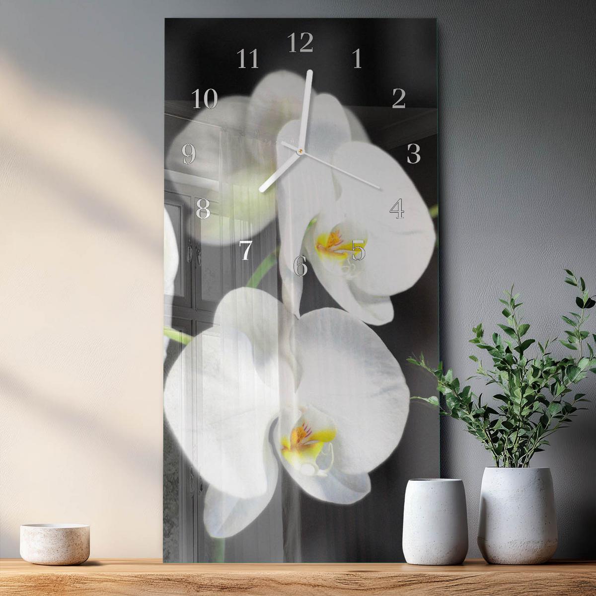 WANDUHR aus Glas 30x60 cm - Orchidee - Multicolor, Glas (30/60/0.4cm) - TULUP