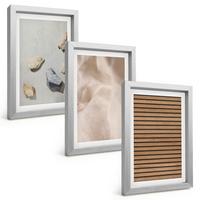 BILDER SET 3er Set - 20x30 cm Silberner Rahmen - Steine, Holz, Stofftexturen - Silberfarben, Kunststoff (20/30cm) - TULUP