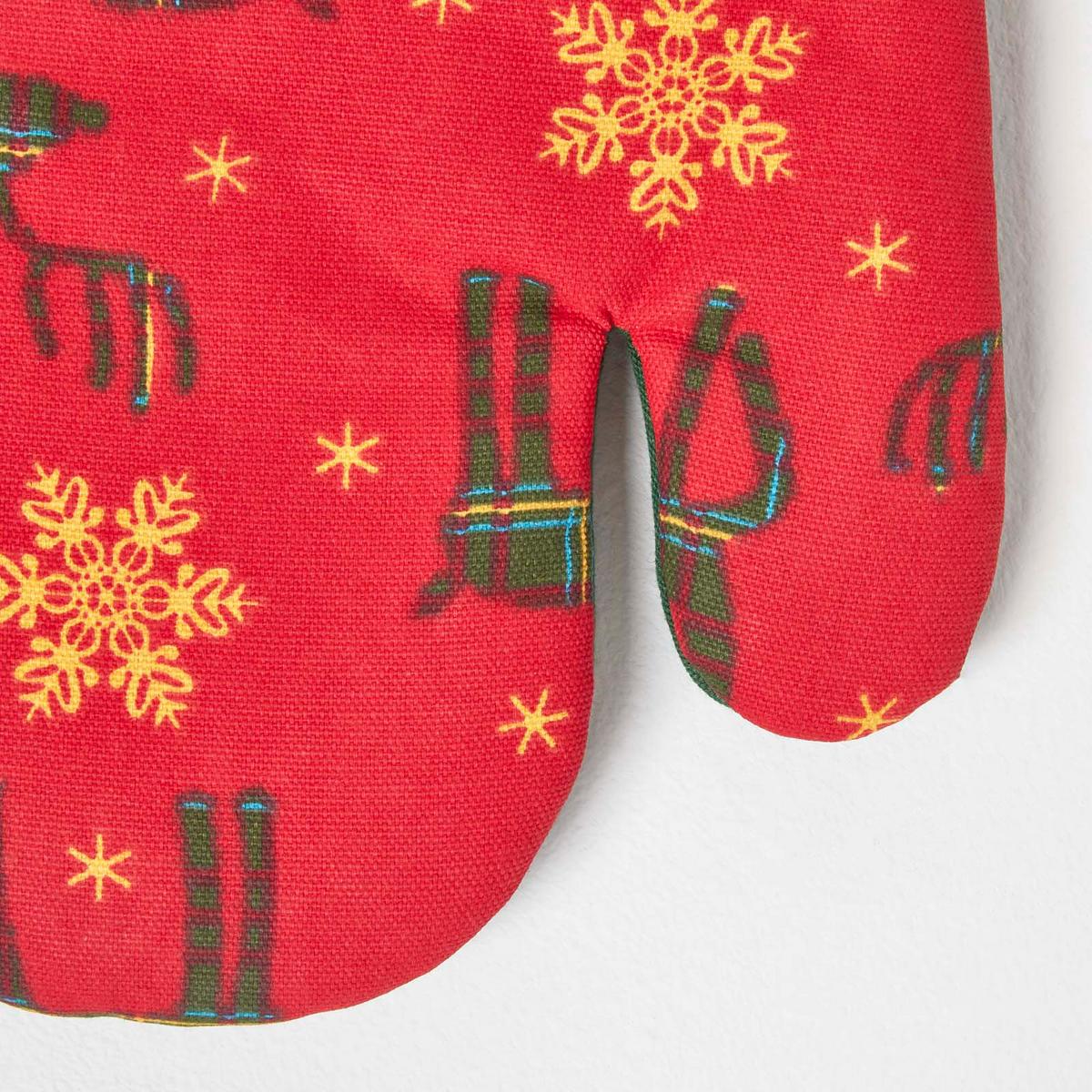 WEIHNACHTS-OFENHANDSCHUH Rentier, 18/32 cm - Rot, Textil (18/32cm) - Homescapes
