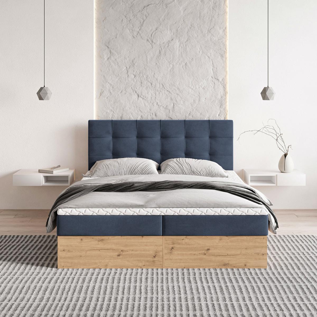 BOXBETT MOLVEN 140x200 cm mit Matratze und Topper - Blau - Blau, Holz (140/200cm) - MASSENO