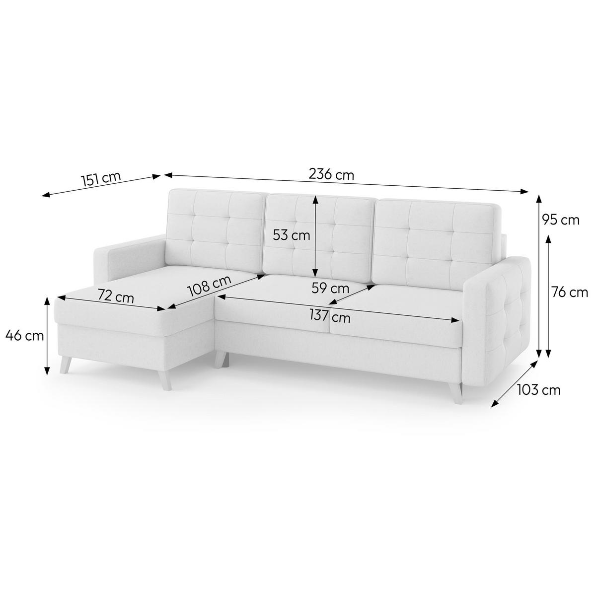 ECKSCHLAFSOFA Vinci mit universelle Ottomane, Hellgrau - Buchefarben/Hellgrau, Textil (236/151cm) - Beautysofa