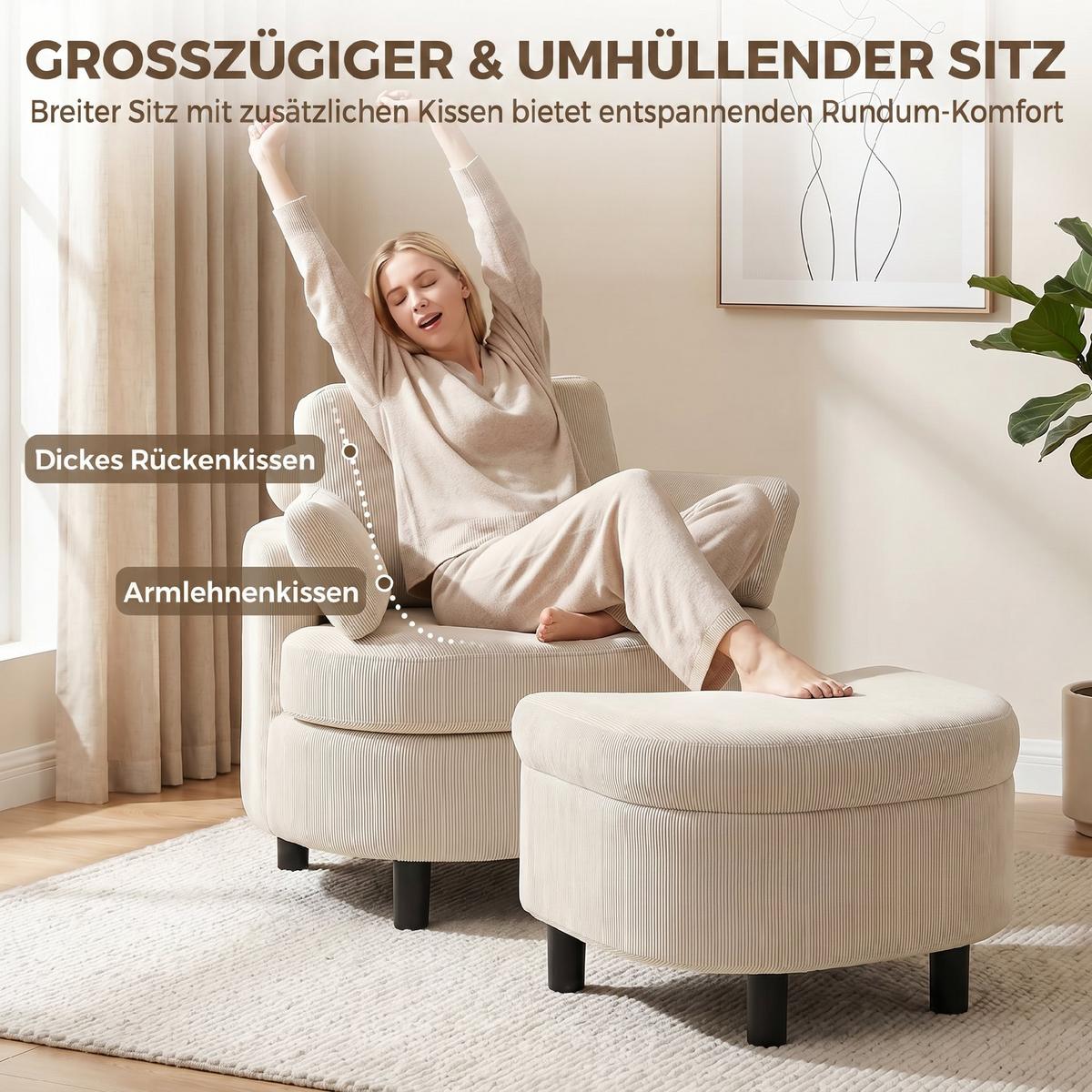 SESSEL Polyester Cremeweiß - Creme/Schwarz, Holzwerkstoff/Kunststoff (69/78/85.5cm) - HOMCOM