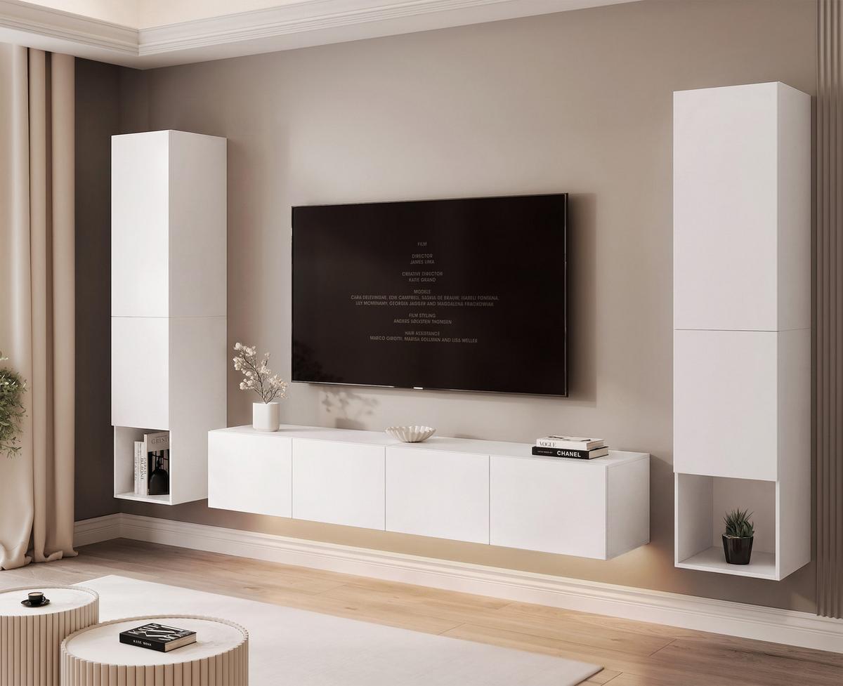 WOHNWAND ANGEL LINE II 3-teilig, mit LED-Beleuchtung, Weiß matt - Weiß, Holzwerkstoff (280/180/40cm) - Idohome