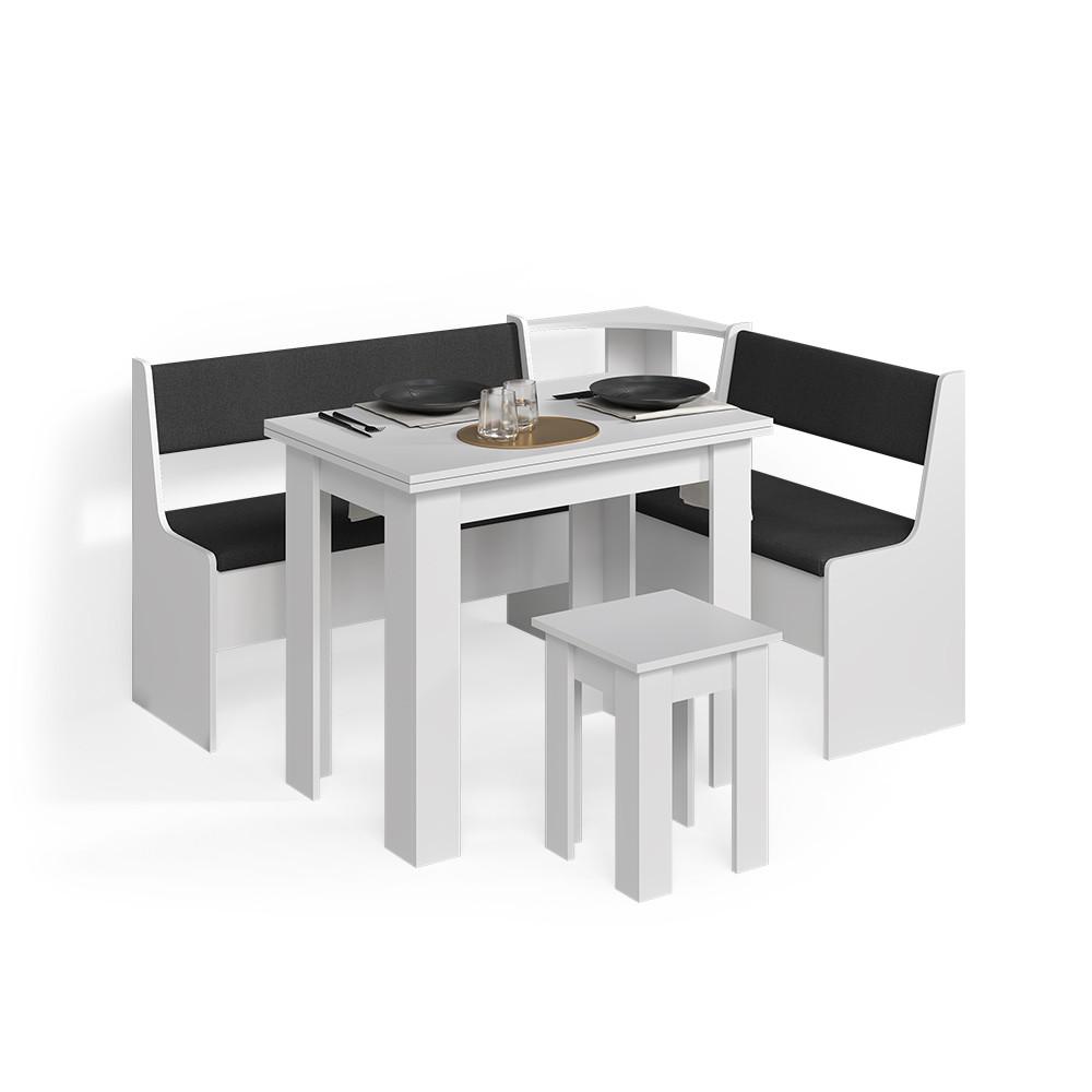 ECKBANKGRUPPE Tiberio Weiß 150 x 120 cm mit Tisch - Weiß, Holzwerkstoff (150/80/120cm) - Livinity®