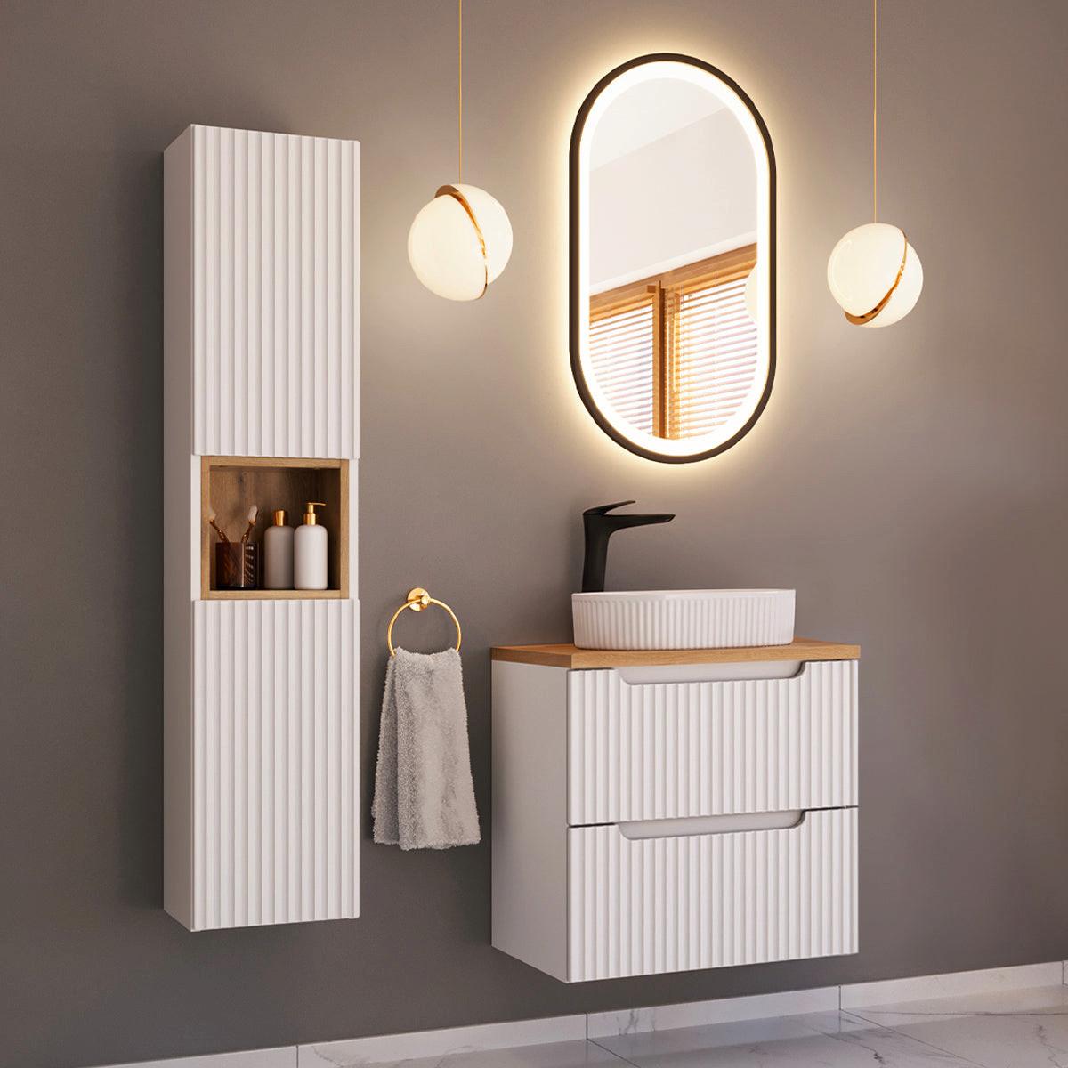 BADMÖBEL 60.4cm Riva 2er-Set Weiß und Holz - Weiß, Holzwerkstoff (60.4/59/40cm) - Petits-meubles