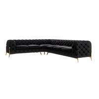 ECKSOFA Chesterfield Lexi Schwarz Samt, langer Schenkel rechts - Goldfarben/Schwarz, Holz/Textil (323/264cm) - S-Style Möbel