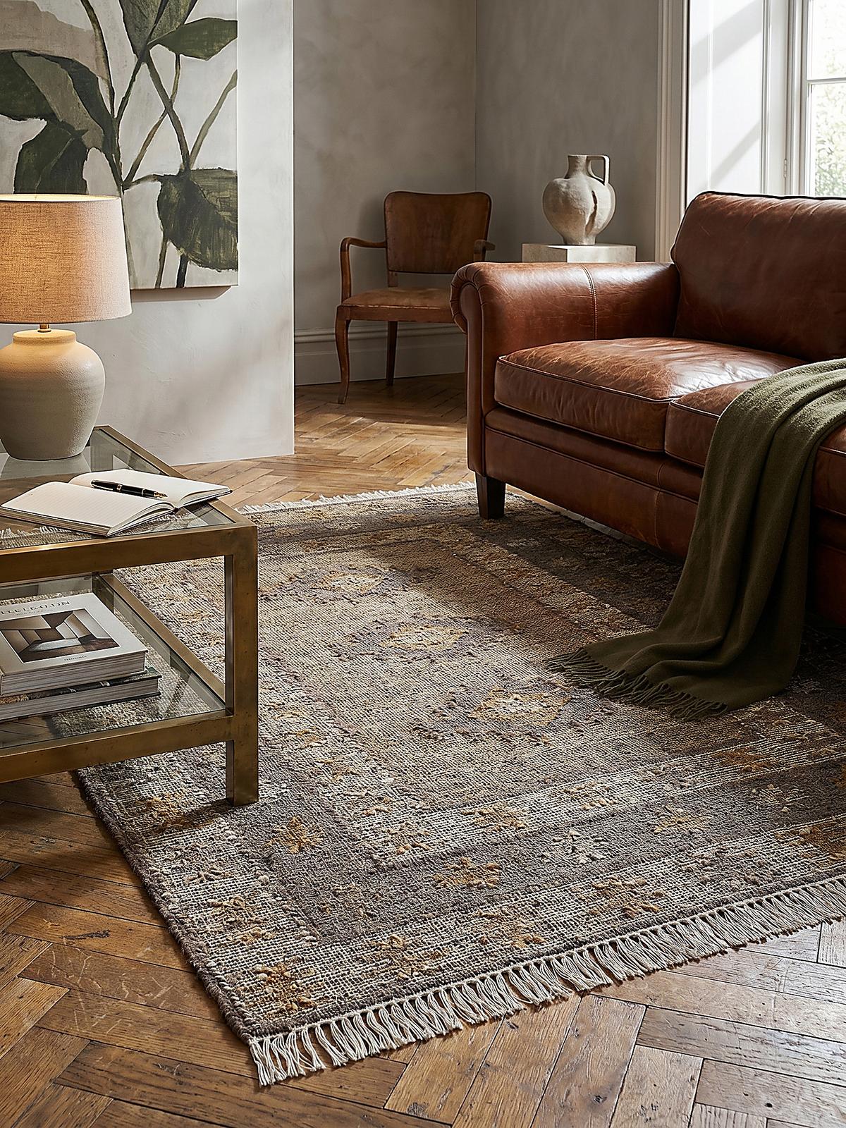NATURTEPPICH handgewebt mit Fransen BERMEO, im Vintage-Stil, Natur, 140 x 200 cm - Beige, Textil (200/140cm) - KADIMA DESIGN