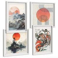 BILDER SET 4er Set - 50x50 cm & 40x60 cm Weißer Rahmen - Asiatische Landschaften Japandi - Weiß, Kunststoff (50/50cm) - TULUP