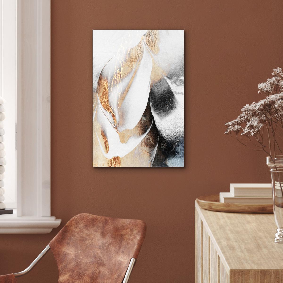 METALLBILD Luxus - Abstrakt - Gold - Weiß Deko Schlafzimmer 40x60 cm - Goldfarben, Metall (40/60cm) - MuchoWow