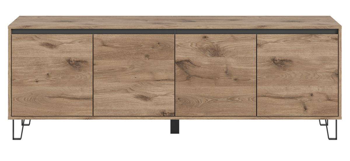 TV-LOWBOARD Eiche Viking 184 cm, Flat-TV Unterschrank mit Komforthöhe und Soft-Close - Eichefarben/Schwarz, Holz/Holzwerkstoff (184/64/40cm) - Inn.Furn