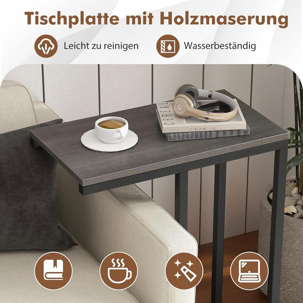 BEISTELLTISCH 64cm Graueiche - Grau, Holz (25/45/64cm) - COSTWAY