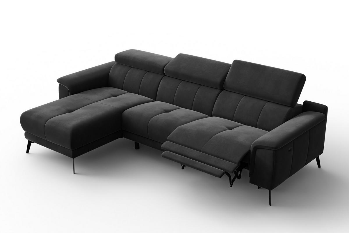 ECKSOFA FIERO 4-Sitzer LINKS, Schwarzer Veloursstoff - Schwarz, Holz/Textil (288/170cm) - Courtois Laville