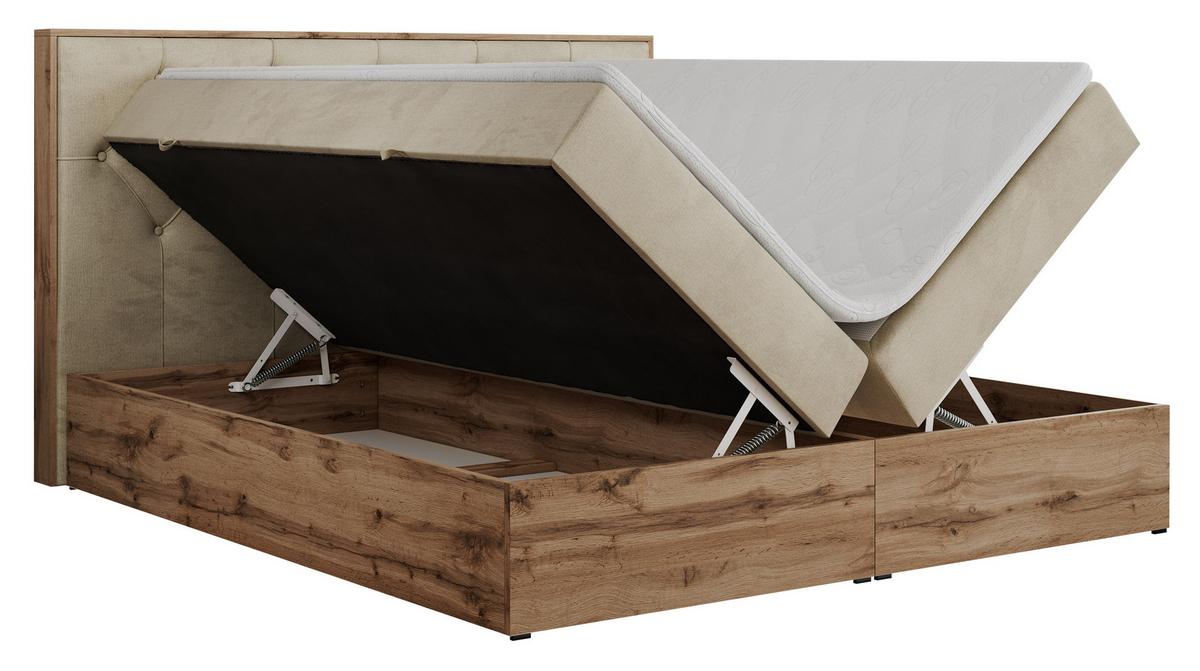 BOXBETT VENETO 160/200 Beige Velvet - H3 - Beige, Holz/Textil (160/200cm) - MKS