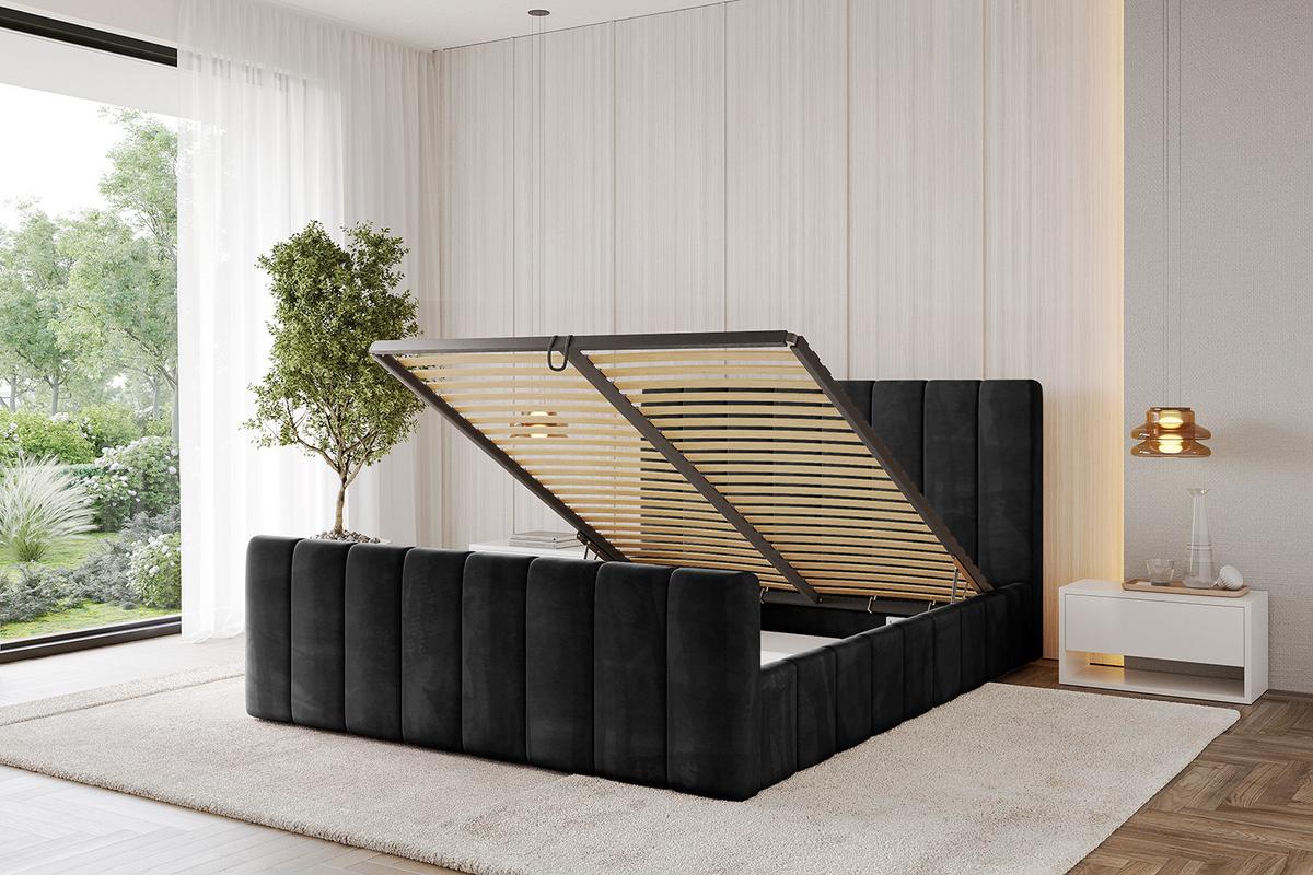 POLSTERBETT mit Bettkasten, Fußteil und Lattenrost, Boxbett ohne Matratze - FINO-Z 180x200 Schwarz - Schwarz, Holzwerkstoff/Textil (180/200cm) - ALTDECOR