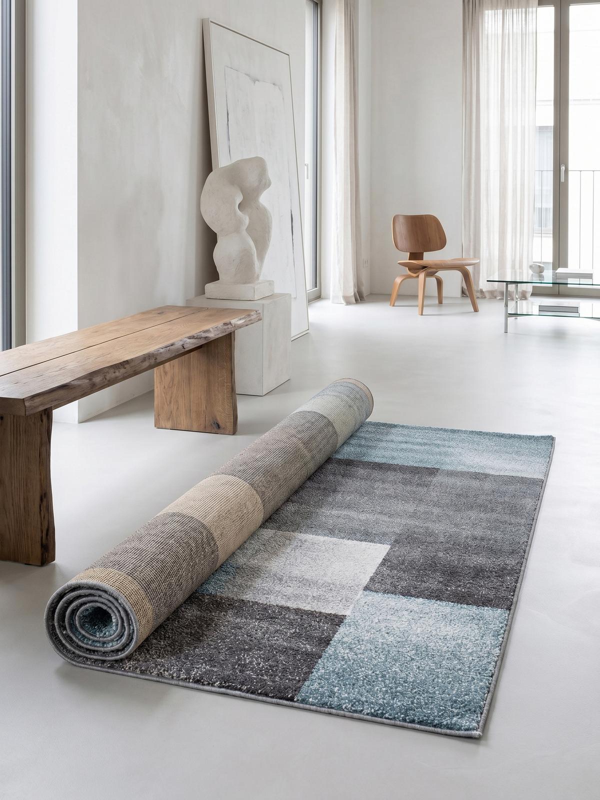 TEPPICH Kurzflor SOLDA in Blau, kariert, 80 x 150 cm - Blau, Textil (80/150cm) - KADIMA DESIGN