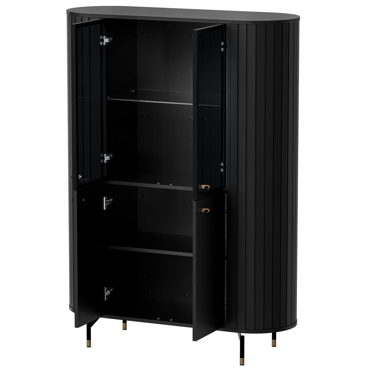 VITRINE Zalia mit Glastüren und Stauraum, im Retro-Stil, 112 cm, Schwarz - Schwarz, Holzwerkstoff (112/155/40cm) - Beautysofa