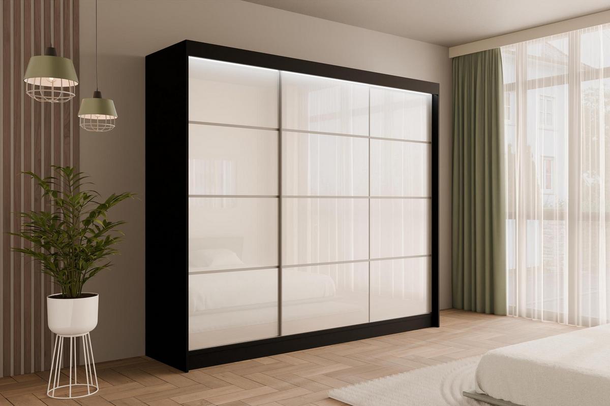 KLEIDERSCHRANK PEKA III mit LED - 250 cm - Schwarz|Weiß - Schwarz/Weiß, Holzwerkstoff (250/215/61cm) - ALTDECOR