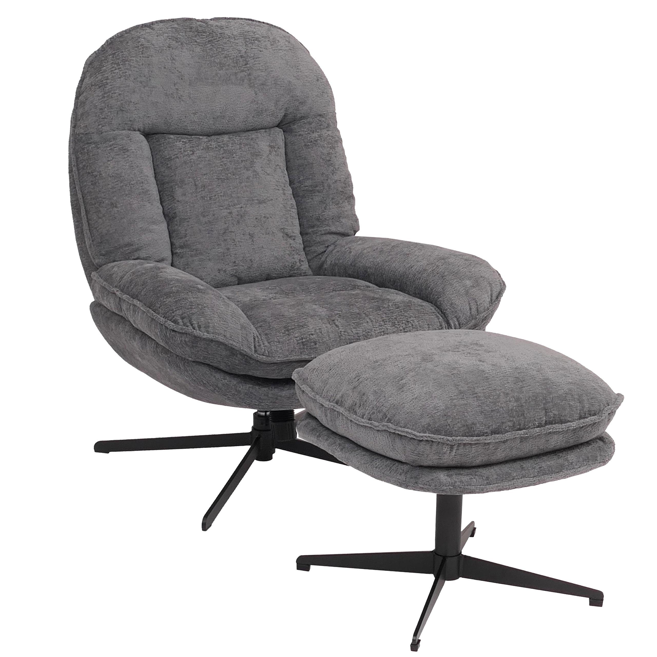 RELAXSESSEL MIT HOCKER Grau - Grau, Textil (80/96/90cm) - MCW