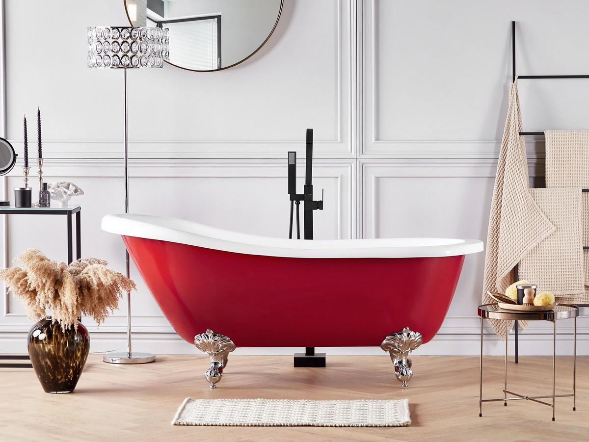BADEWANNE FREISTEHEND 77x153x74 cm rot Cayman - Rot, Kunststoff (77/74/153cm) - Beliani