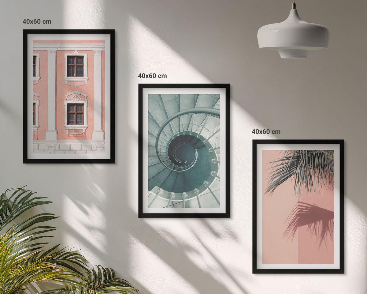 BILDER SET 3er Set - 40x60 cm Schwarzer Rahmen - Pastellfarbene Spiralarchitektur - Schwarz, Kunststoff (40/60cm) - TULUP
