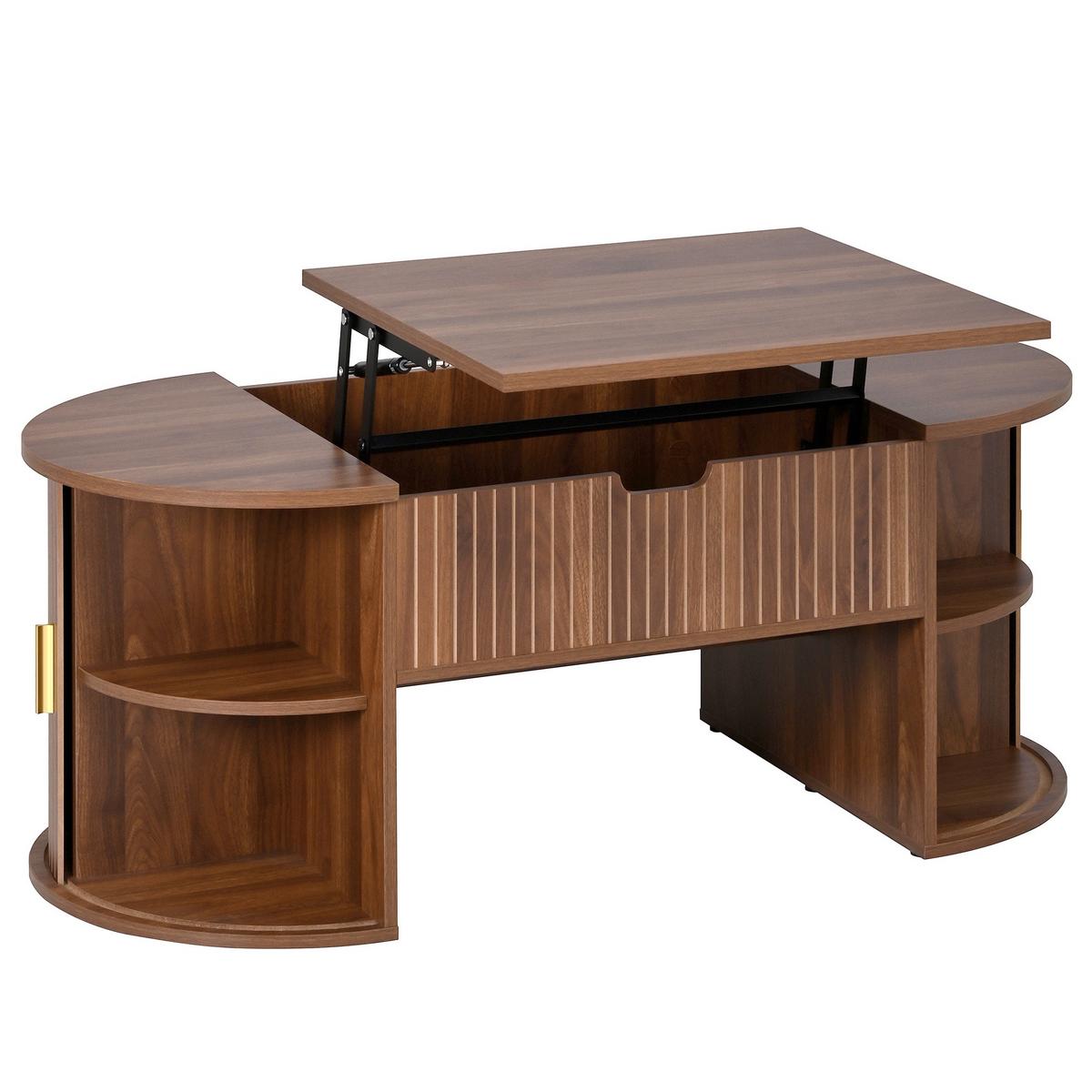 COUCHTISCH Höhenverstellbar Nussbaum mit Schiebetüren & Stauraum - Walnussfarben, Holzwerkstoff (50/100/40.5cm) - Urban Meuble