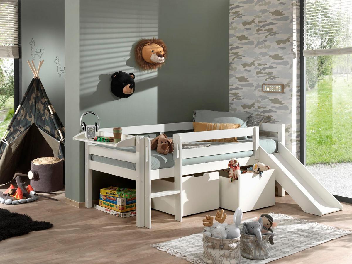 KOJENBETT mit Rutsche Karolina 208x83x175 aus Massivholz in Weiß - Weiß, Holz (90/200cm) - 58aufmkessel
