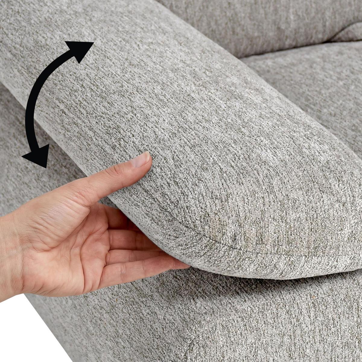 ECKSCHLAFSOFA Sora Mini mit verstellbaren Kopfstützen und Schlaffunktion, Chenille-Stoff, Dunkelbeige, Links - Beige/Schwarz, Textil (285/190cm) - Beautysofa
