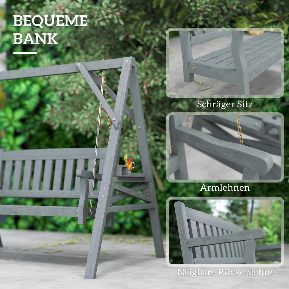 SCHAUKELBANK Tannenholz Metall Grau - Grau, Holz (120/160/183cm) - Outsunny