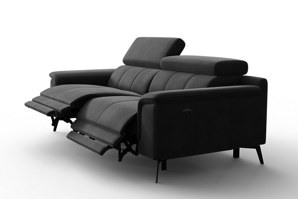 SOFA RELAX FIERO 3-Sitzer, Schwarzer Veloursstoff - Schwarz, Holz/Textil (212/82/103cm) - Courtois Laville