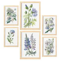 POSTER Set Mit 6 Blaue Blumen Vollfarbige Natur Und Botanikdrucke Mit Blumenmotiven Auf Reinweißen Hintergründen A3 & A4 Rahmen Aus Hellem Holz - Beige, Papier (29/3cm) - Nacnic
