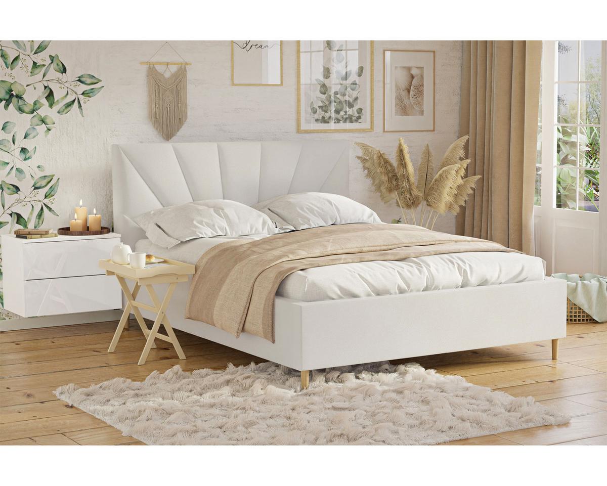 POLSTERBETT AINA 180x200 cm Madryt 920, 34 Holzlatten, Kopfteil 104 cm - Weiß, Textil (180/200cm) - Lookway