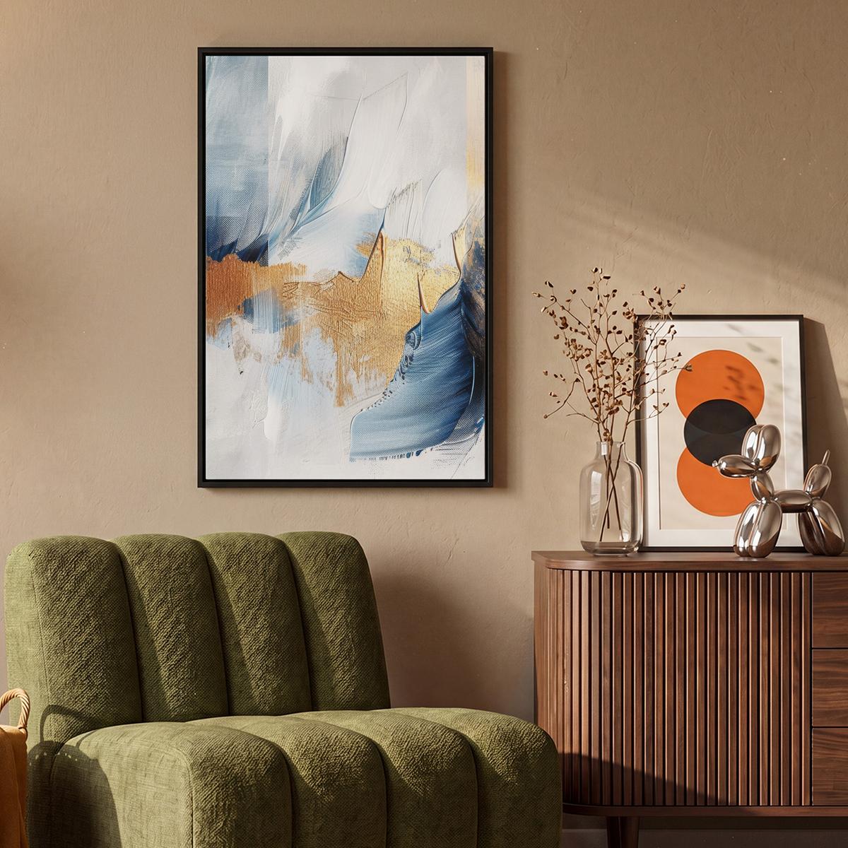 LEINWAND Bilder mit Rahmen - Gold - Blau - Aquarell - Kunst - Modern - 60x90 - Hellblau, Textil (60/90cm) - MuchoWow