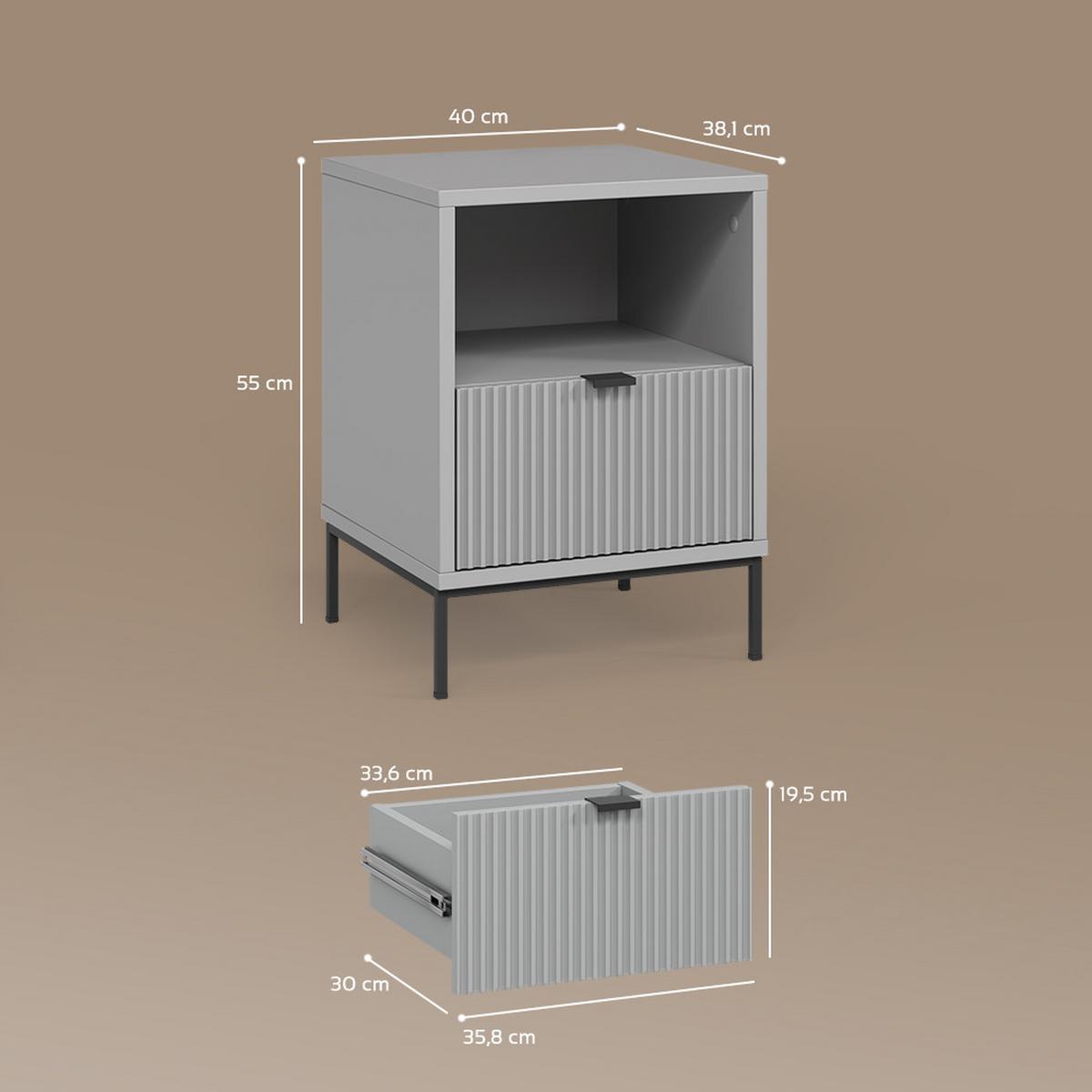 NACHTTISCH Aterno Grau mit 1 Schublade - Grau, Holzwerkstoff (40/55/38.1cm) - Livinity®