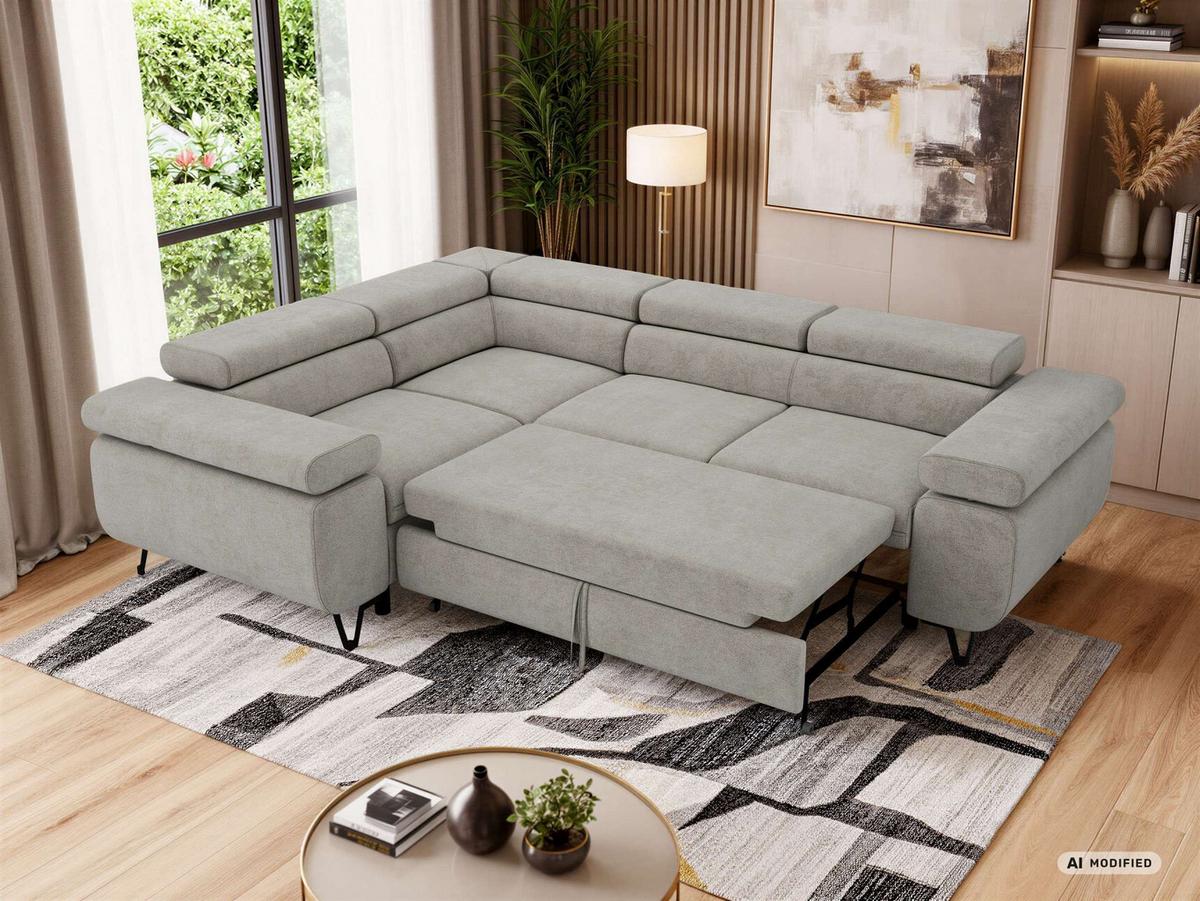 ECKSOFA FALCO L - Hellgrau Stukture - Links Seite - Hellgrau/Schwarz, Textil/Metall (197/268cm) - MKS