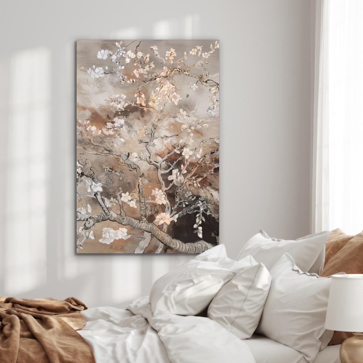 METALLBILD Mandelblüte - Kunst - Van Gogh - Beige - Abstrakt 80x120 cm - Braun, Metall (80/120cm) - MuchoWow