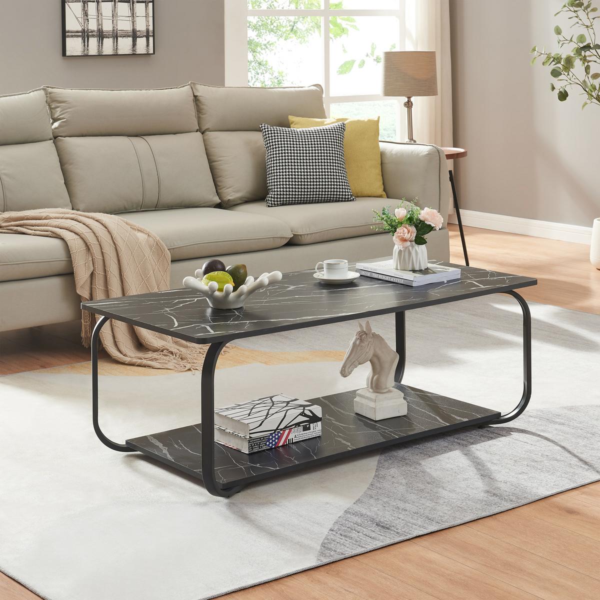 COUCHTISCH Kolta 120/60/43 cm - Schwarz, Holzwerkstoff/Metall (60/120/43cm) - [en.casa]