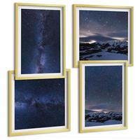 BILDER SET 4er Set - 50x50 cm & 40x60 cm Goldrahmen - Nachthimmel, Berge, Sterne - Goldfarben, Kunststoff (50/50cm) - TULUP