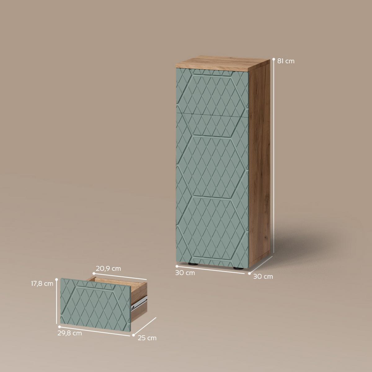 MIDISCHRANK Ronco Grün/Goldkraft Eiche 30 x 81 cm mit 1 Schublade, 2 Fächer, Badezimmer - Honigeiche/Grün, Holzwerkstoff (30/81/30cm) - Livinity®