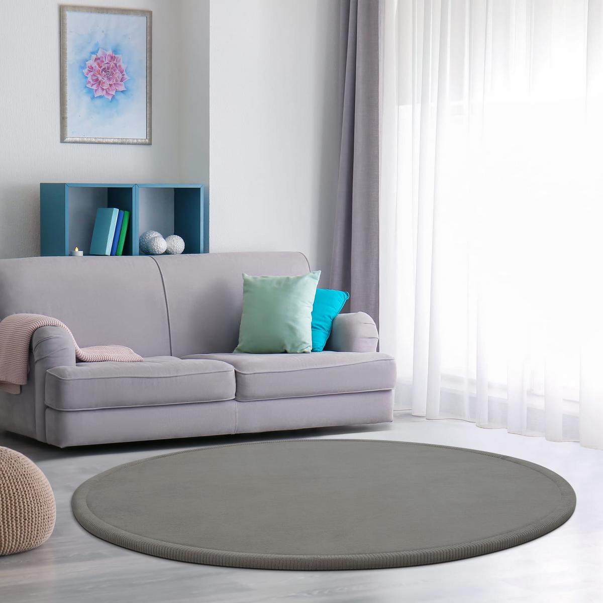 KURZFLORTEPPICH Waschbar, einfarbig, aus Polyester, Grau, Ø 80 cm - Grau, Textil (80/80cm) - KADIMA DESIGN