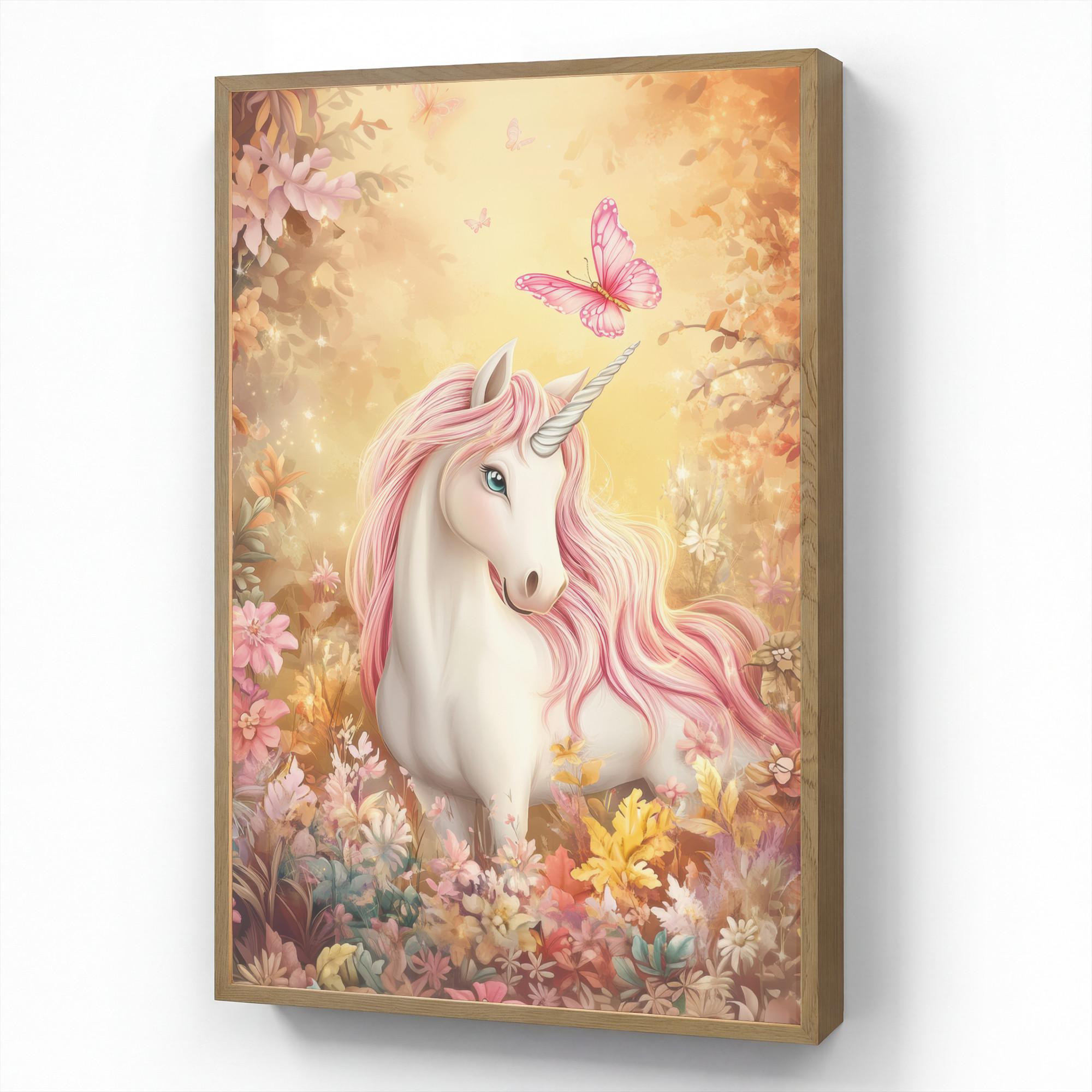 NACHTTISCHLAMPE MIT AKKU Einhorn - Blumen - Schmetterling - Rosa 60x90 cm - Beige, Holzwerkstoff (8/60/90cm) - OnlyWow
