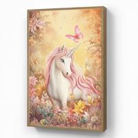 WANDLEUCHTE MIT AKKU Einhorn - Blumen - Schmetterling - Rosa 60x90 cm - Beige, Holzwerkstoff (60/90/8cm) - OnlyWow