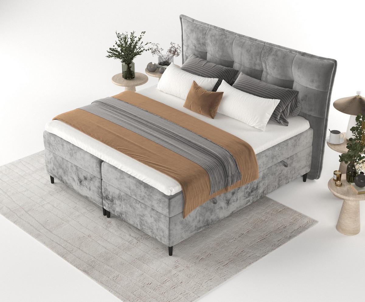 BOXBETT Las Palmas 200/200 cm Grau im Lotta Stoff - Schwarz/Grau, Holz/Holzwerkstoff (200/200cm) - AltaBeds
