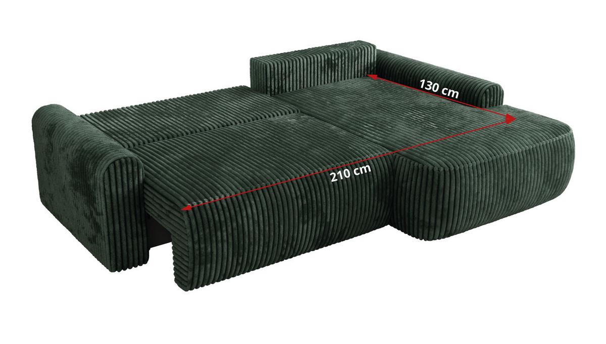 ECKSCHLAFSOFA CUBO L Grün Cord - rechts - Schwarz/Grün, Kunststoff/Textil (187/273cm) - MKS