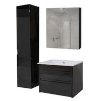 BADEZIMMERSET B19B Hochglanz Schwarz - Schwarz Hochglanz, Holz (61/150/47cm) - MCW
