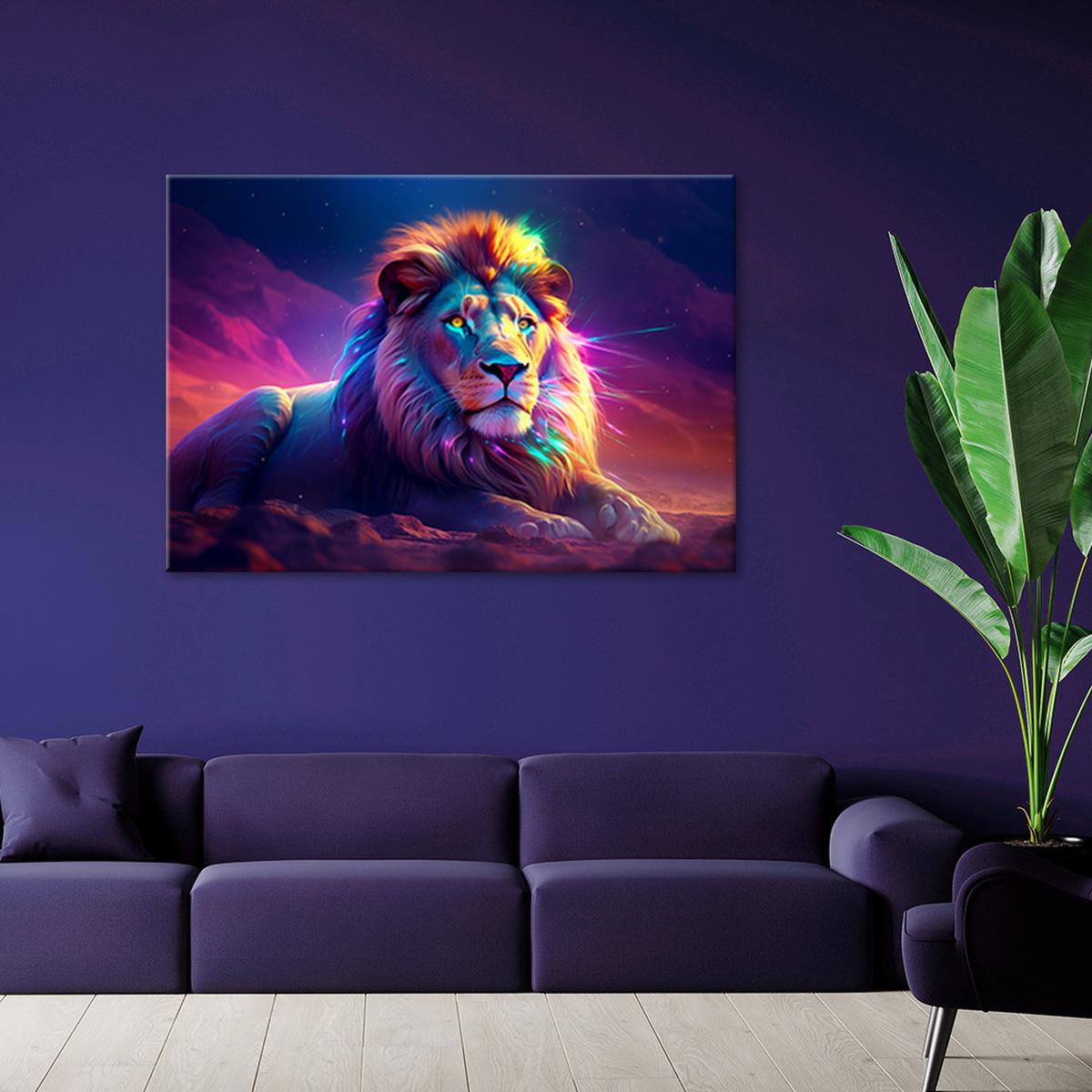 WANDBILD neon löwe afrika - Multicolor, Textil (60/40cm) - Feeby